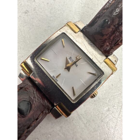 Bulova Watch Womens 24mm Two Tone MOP Dial Brown Band 98L002 Quartz New Battery main image 6